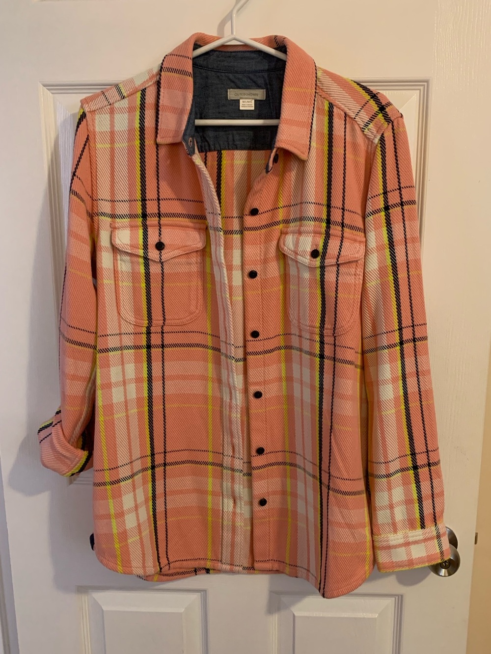 Outerknown Blanket Shirt Pink Plaid Button-Down Shirt Jacket - size M/L